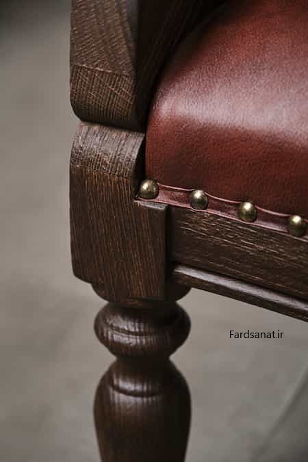  مبل تک نفره چوبی بلوط با روکش چرمی مدل F121 کد XSALA 