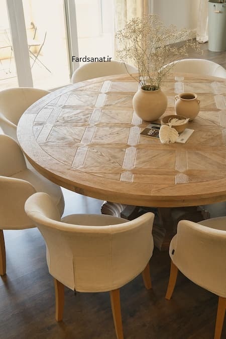 میز ناهارخوری چوبی گرد چوب افرا 8 نفره مدل T316 کد XSALA